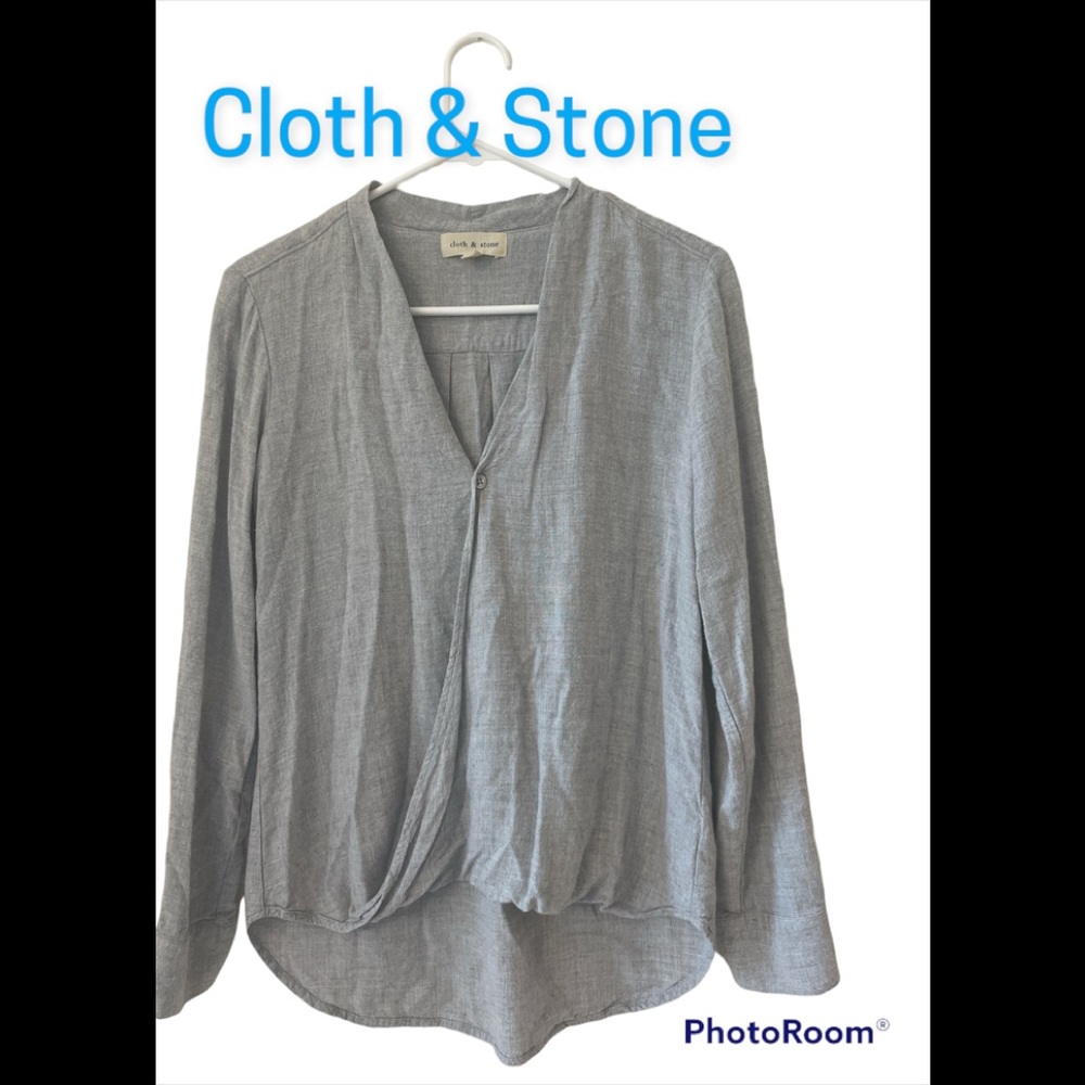Gray Cloth & Stone Anthropologie V-neck XS Twist Faux Wrap Top EUC Boho Modest